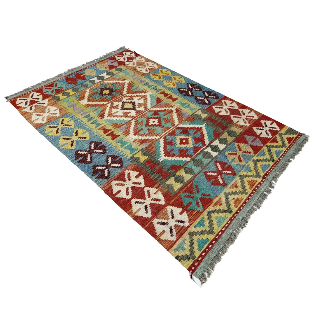 Multicolor Afghan Vegetable Kilim Rug 3' 3" x 5' 4" Flat-Weave | No. AL670170