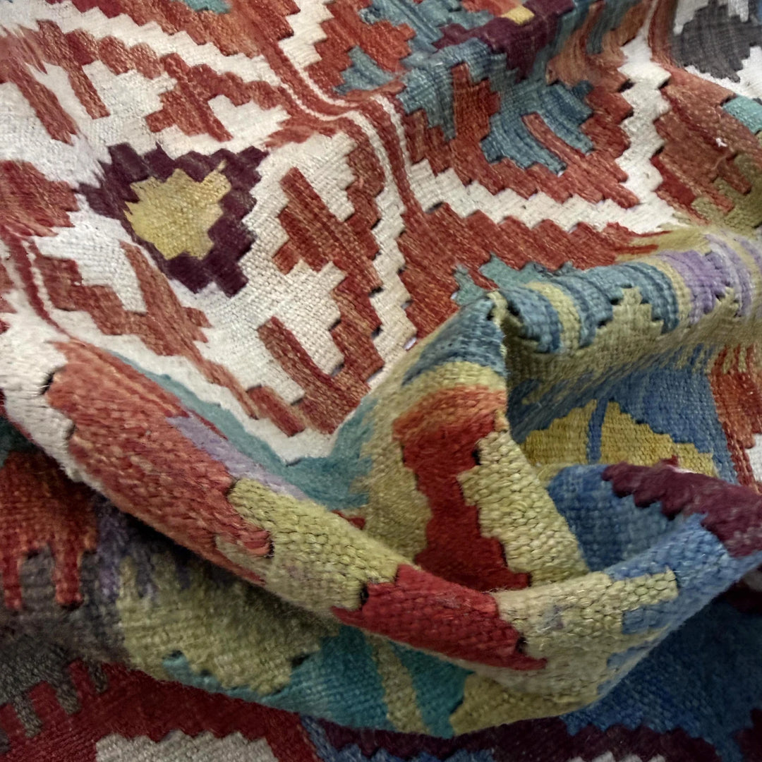 Multicolor Afghan Vegetable Kilim Rug 3' 3" x 5' 4" Flat-Weave | No. AL670170