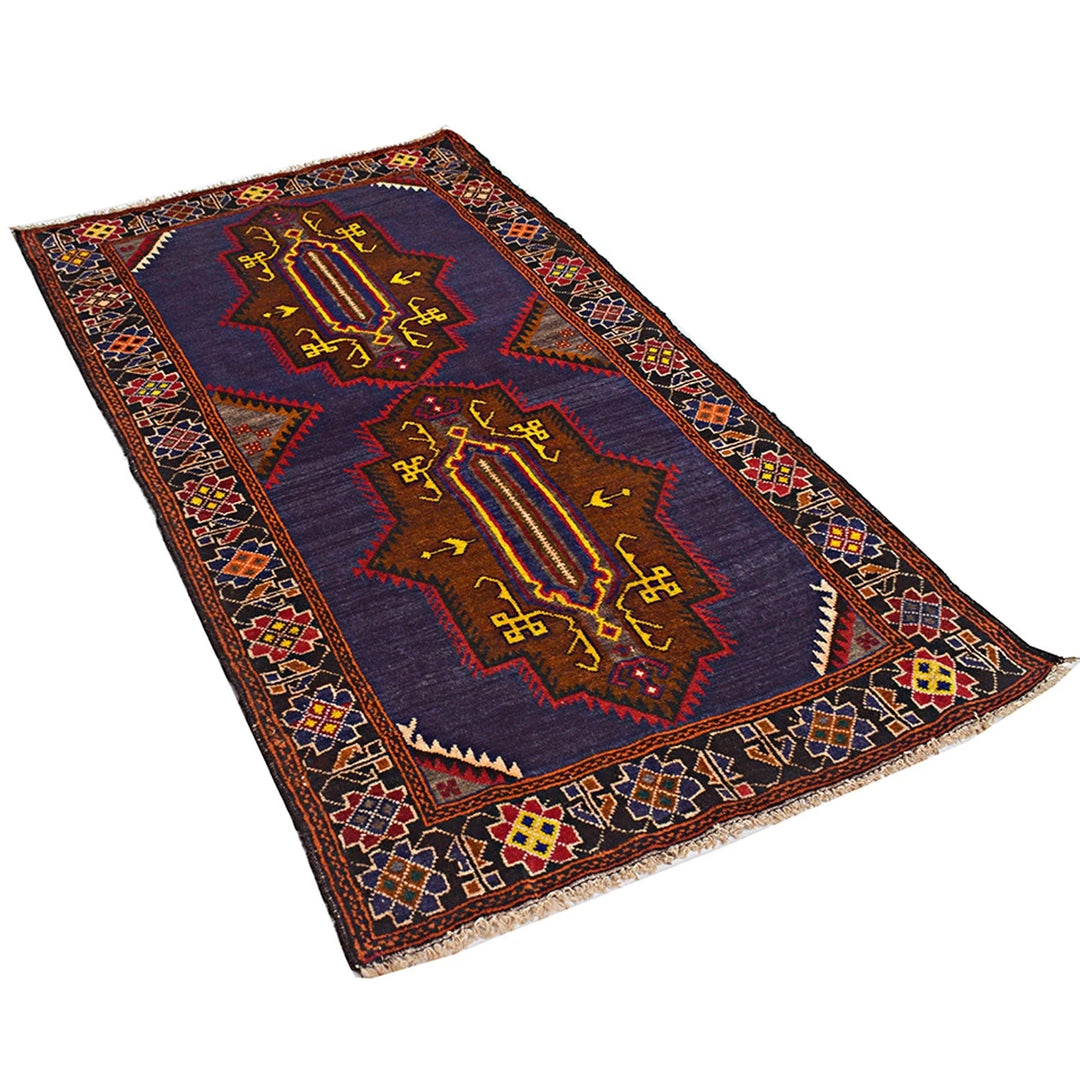Navy Afghan Baluchi Rug 3' 1" x 5' 7" Hand-Knotted | No. AL67093