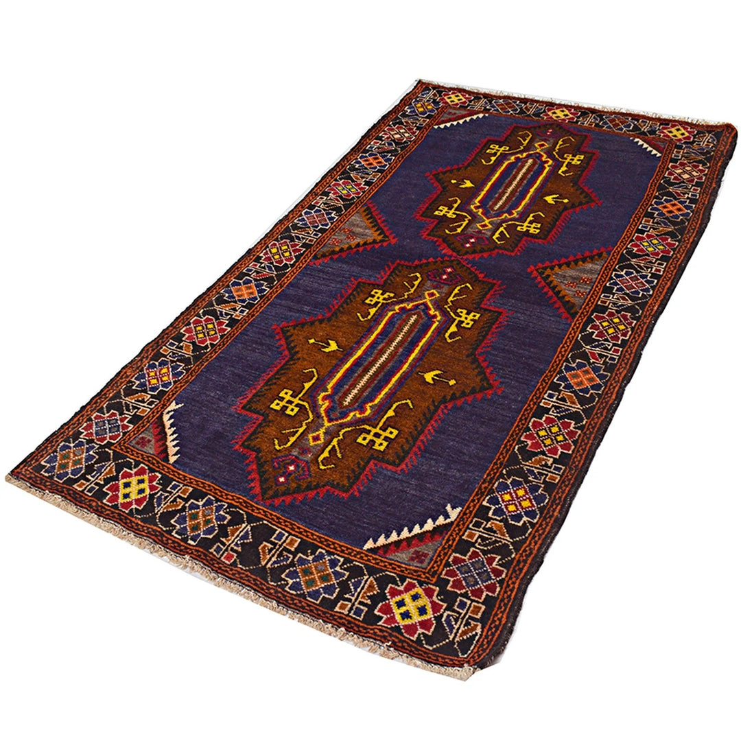 Navy Afghan Baluchi Rug 3' 1" x 5' 7" Hand-Knotted | No. AL67093