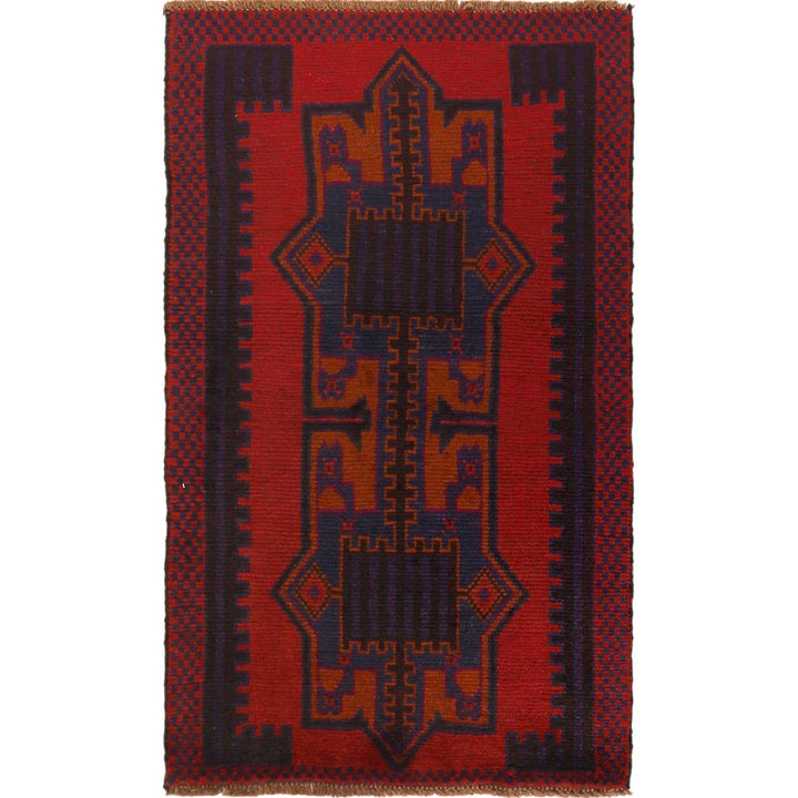 Red Afghan Baluchi Rug 2' 9" x 4' 8" Hand-Knotted | No. AL67117