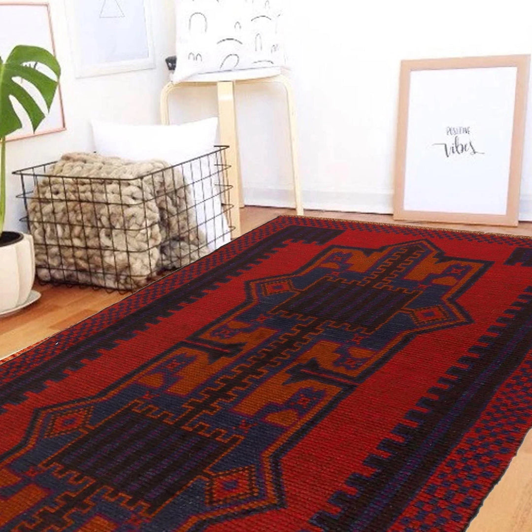 Red Afghan Baluchi Rug 2' 9" x 4' 8" Hand-Knotted | No. AL67117