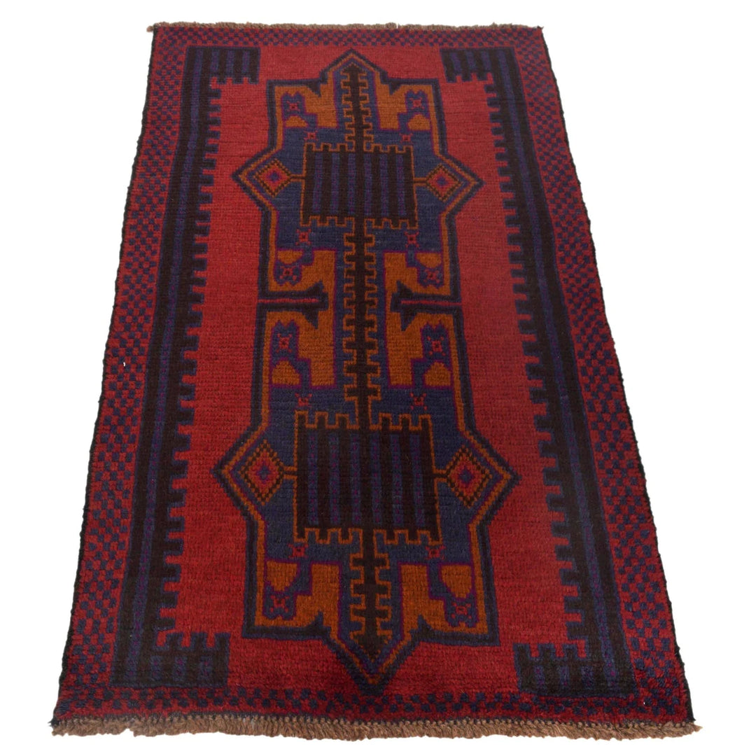Red Afghan Baluchi Rug 2' 9" x 4' 8" Hand-Knotted | No. AL67117