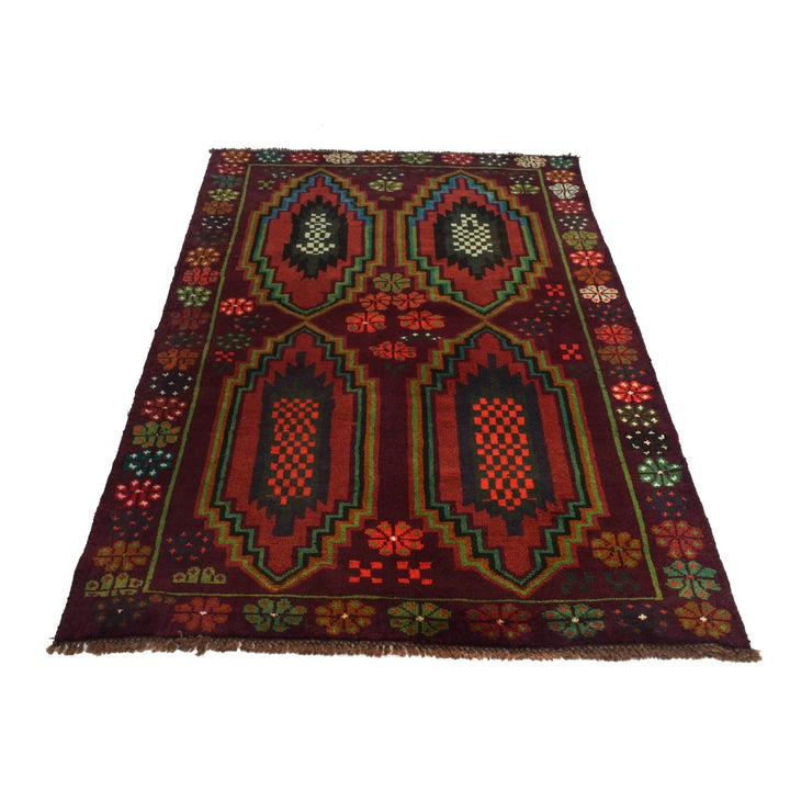 Brown Afghan Baluchi Rug 4' 1" x 6' 4" Hand-Knotted | No. AL67227