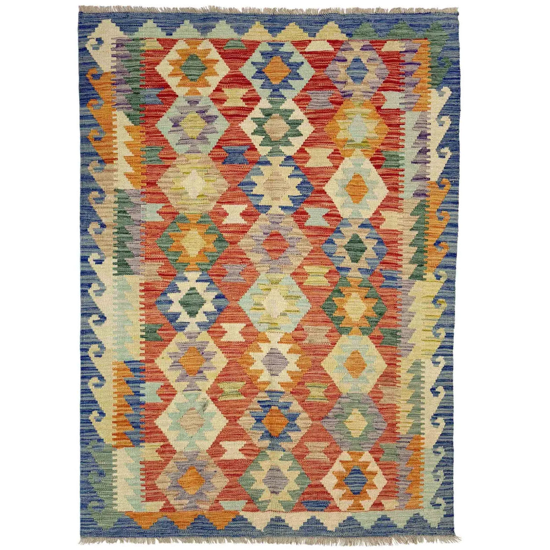 Afghan Vegetable Kilim Rug 4' 0" x 5' 10" Flat-Weave | No. AL673174