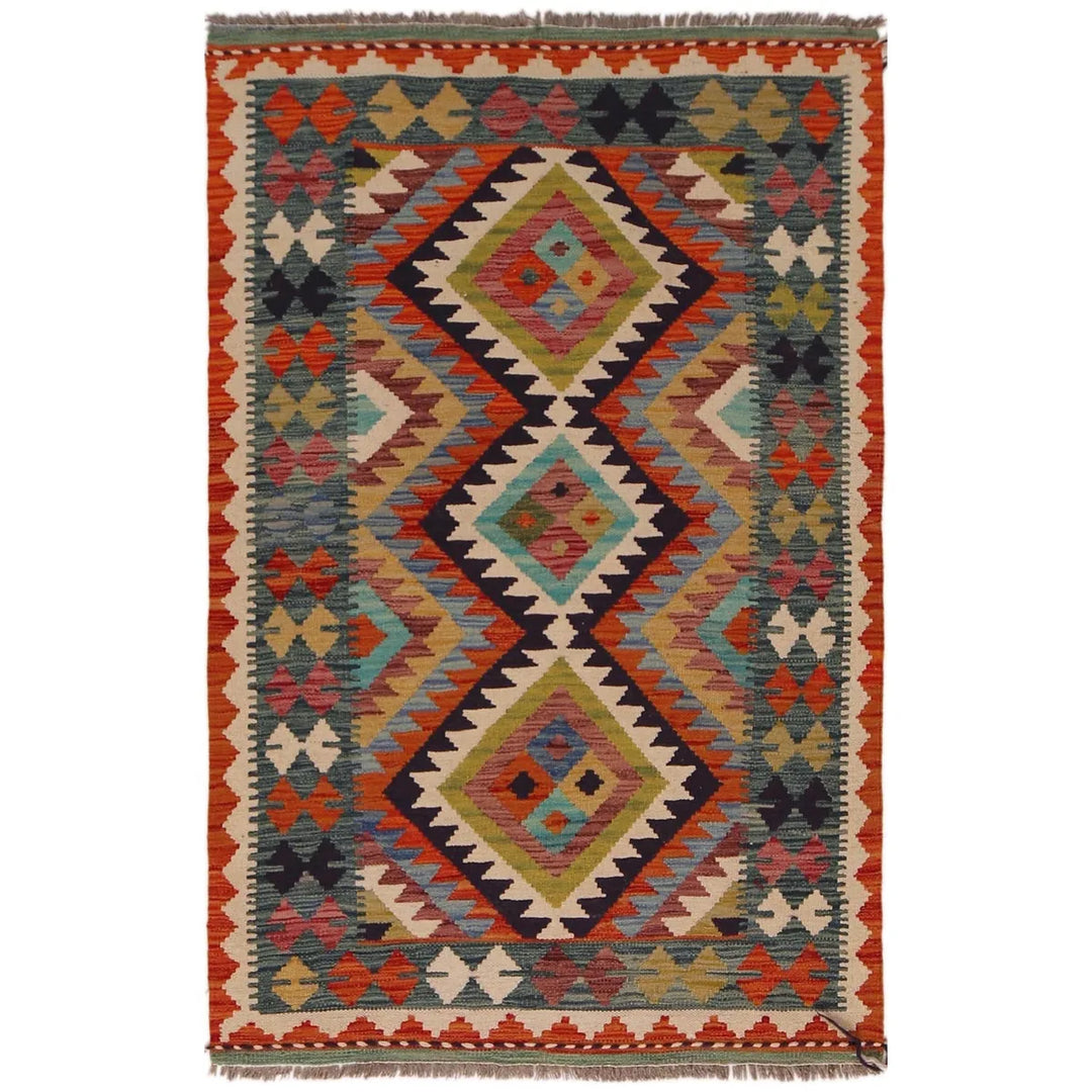 Afghan Kilim Rug 3' 2" x 4' 11" Flat-Weave | No. AL67336