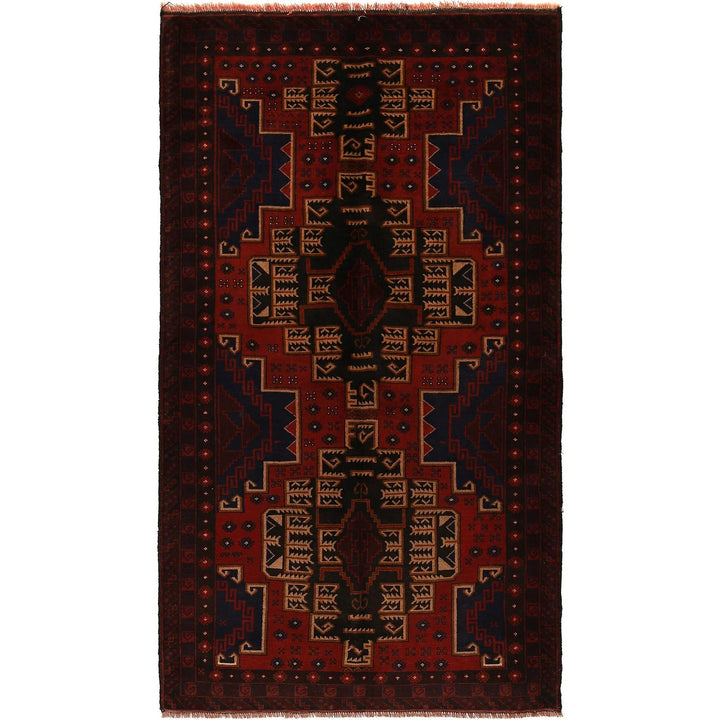 Red Afghan Baluchi Rug 3' 11" x 7' 7" Hand-Knotted | No. AL67412