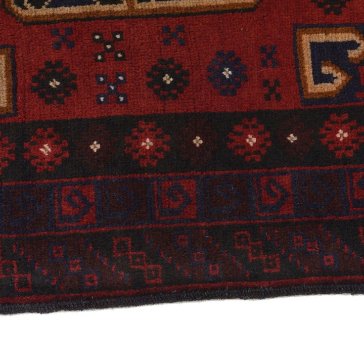 Red Afghan Baluchi Rug 3' 11" x 7' 7" Hand-Knotted | No. AL67412