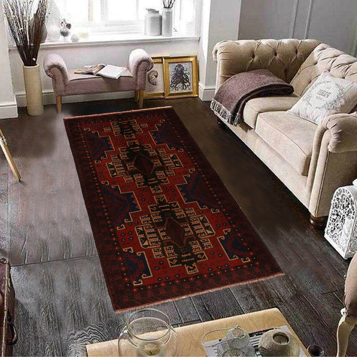 Red Afghan Baluchi Rug 3' 11" x 7' 7" Hand-Knotted | No. AL67412