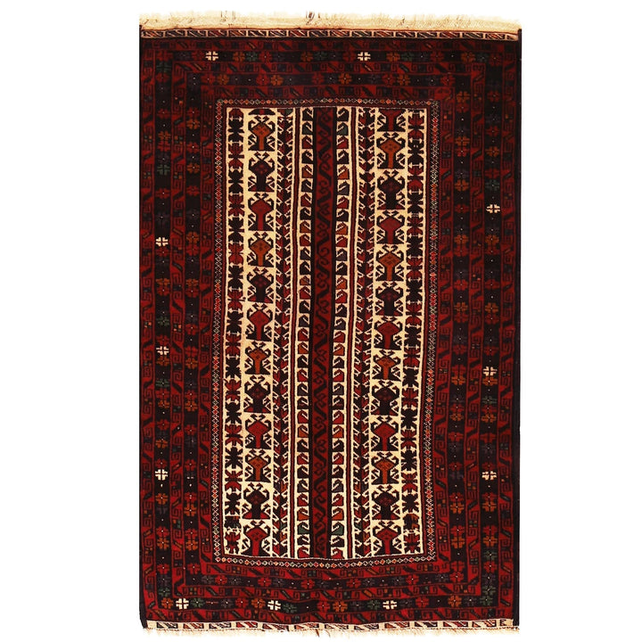Afghan Baluchi Rug 3' 2" x 4' 8" Hand-Knotted | No. AL67427