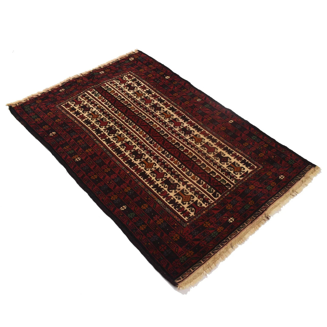 Afghan Baluchi Rug 3' 2" x 4' 8" Hand-Knotted | No. AL67427