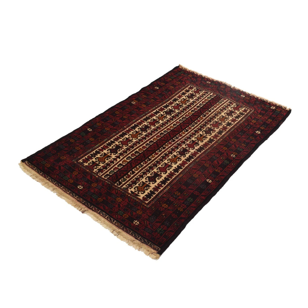 Afghan Baluchi Rug 3' 2" x 4' 8" Hand-Knotted | No. AL67427
