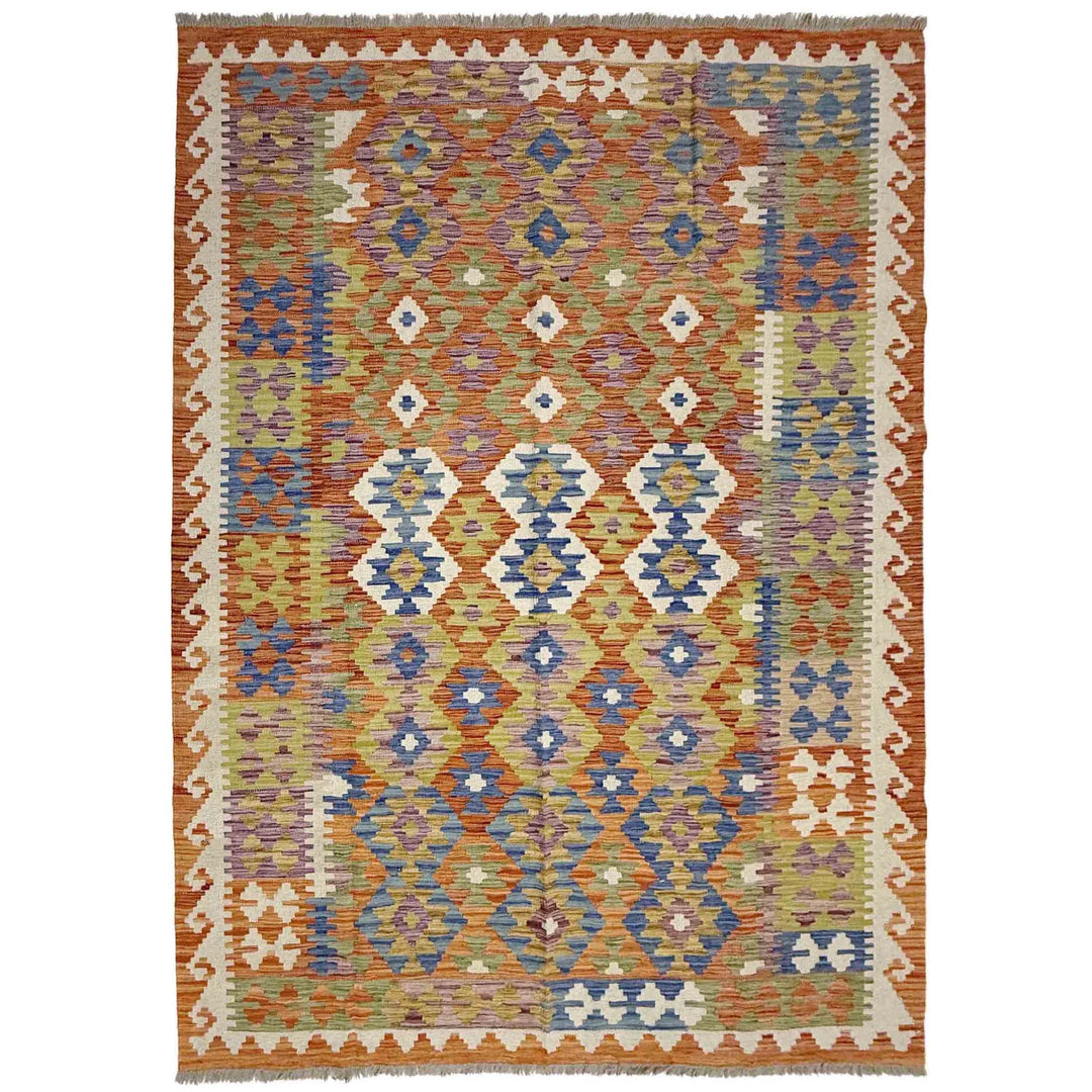 Multicolor Afghan Vegetable Kilim Rug 5' 8" x 7' 9" Flat-Weave | No. AL67459