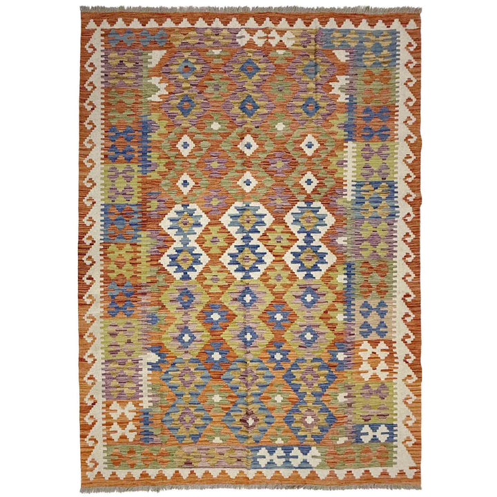 Multicolor Afghan Vegetable Kilim Rug 5' 8" x 7' 9" Flat-Weave | No. AL67459