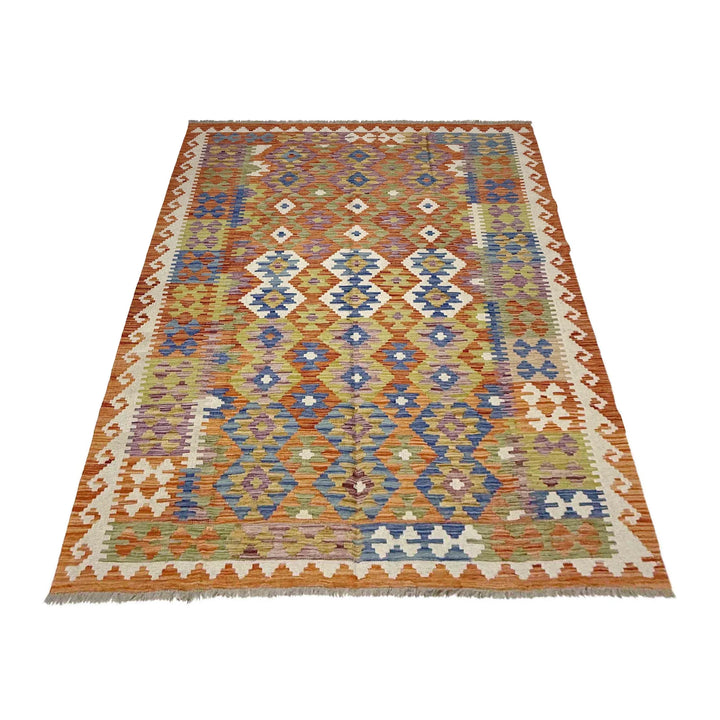 Multicolor Afghan Vegetable Kilim Rug 5' 8" x 7' 9" Flat-Weave | No. AL67459