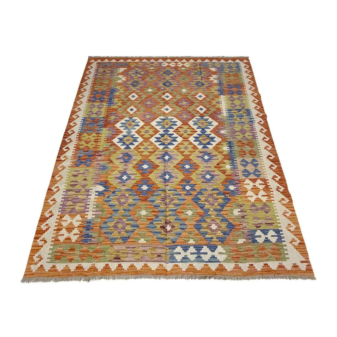 Multicolor Afghan Kilim Rug 5'8" x 7'9" Flat-Weave | No. AL67459
