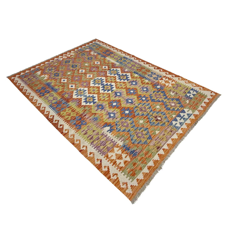 Multicolor Afghan Vegetable Kilim Rug 5' 8" x 7' 9" Flat-Weave | No. AL67459