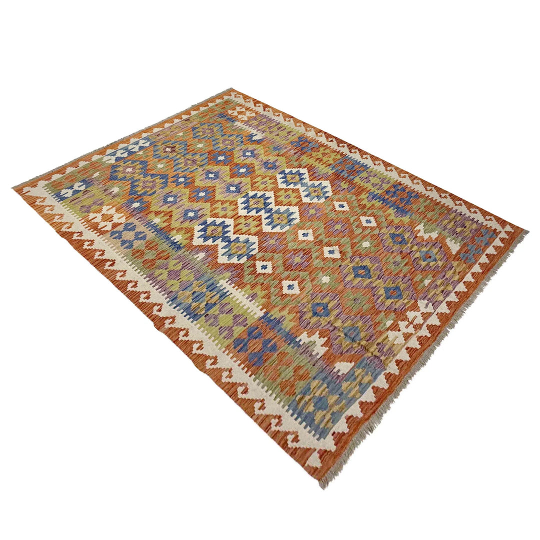 Multicolor Afghan Vegetable Kilim Rug 5' 8" x 7' 9" Flat-Weave | No. AL67459