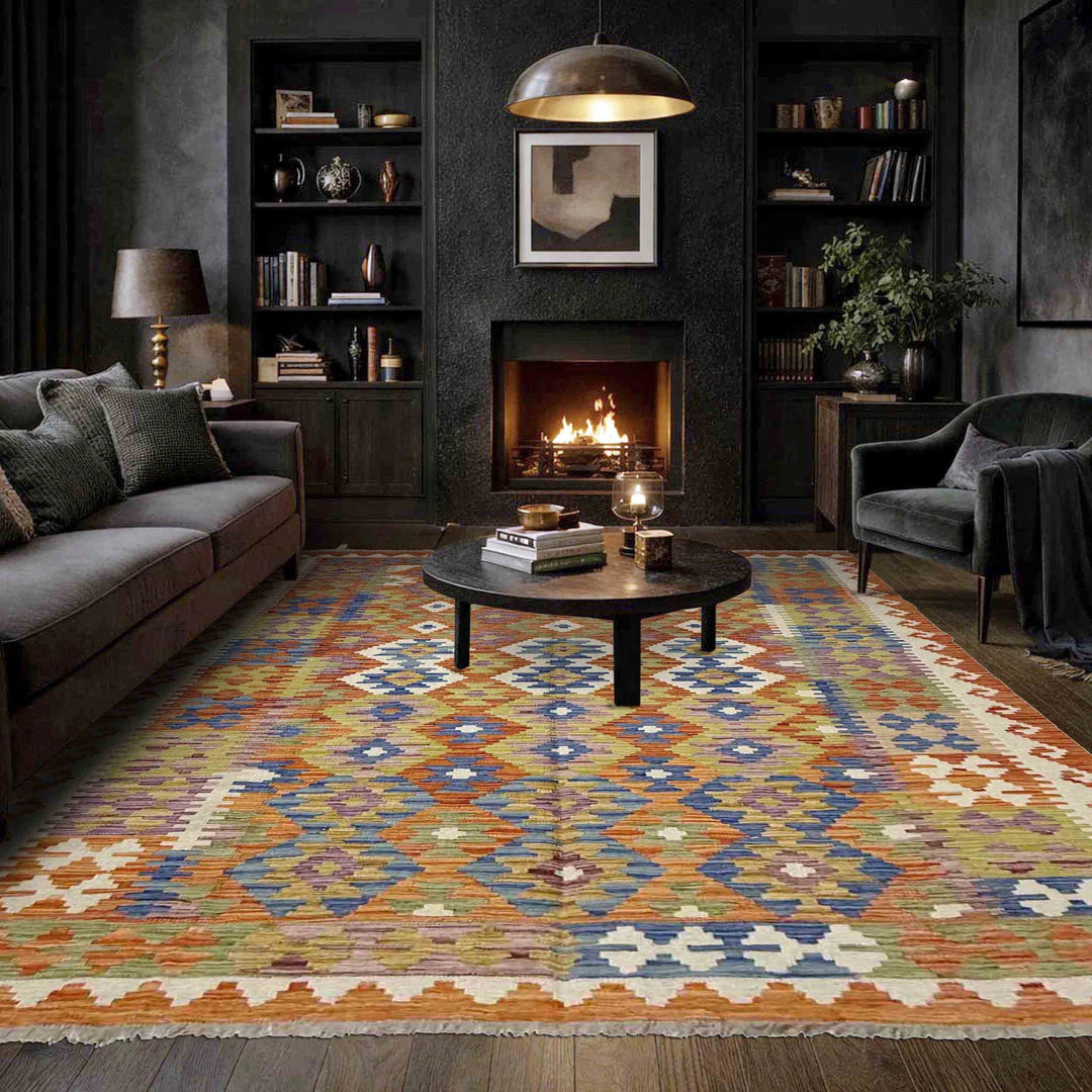 Multicolor Afghan Vegetable Kilim Rug 5' 8" x 7' 9" Flat-Weave | No. AL67459