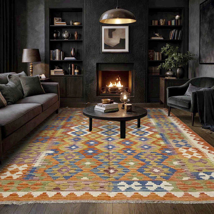 Multicolor Afghan Vegetable Kilim Rug 5' 8" x 7' 9" Flat-Weave | No. AL67459