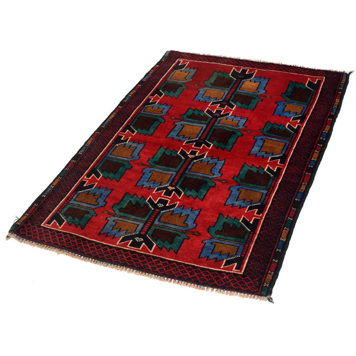 Red Afghan Baluchi Rug 2' 11" x 4' 5" Hand-Knotted | No. AL67476