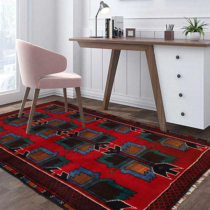 Red Afghan Baluchi Rug 2' 11" x 4' 5" Hand-Knotted | No. AL67476