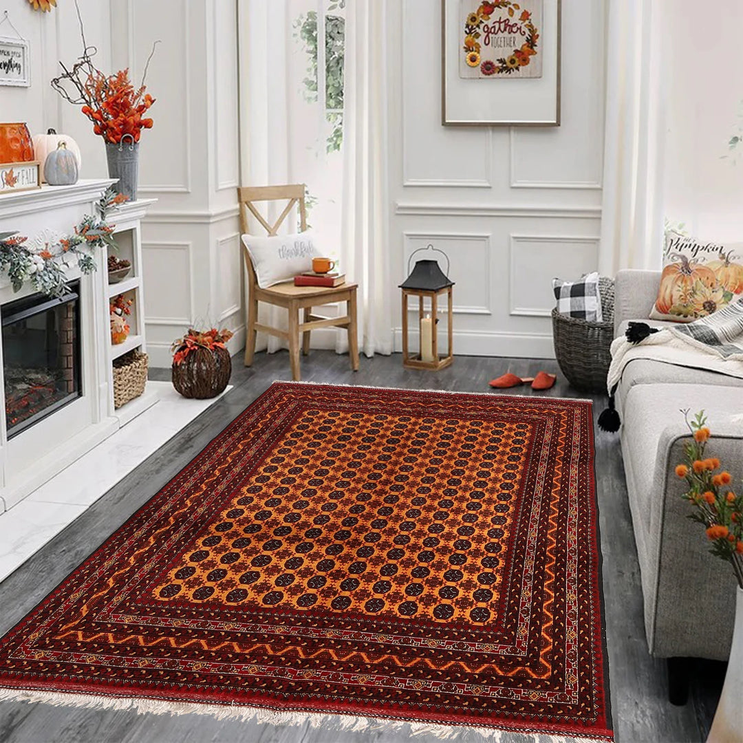 Orange Afghan Khoja Roshnai Rug 4'9" x 6'6" Hand-Knotted | No. AL67508
