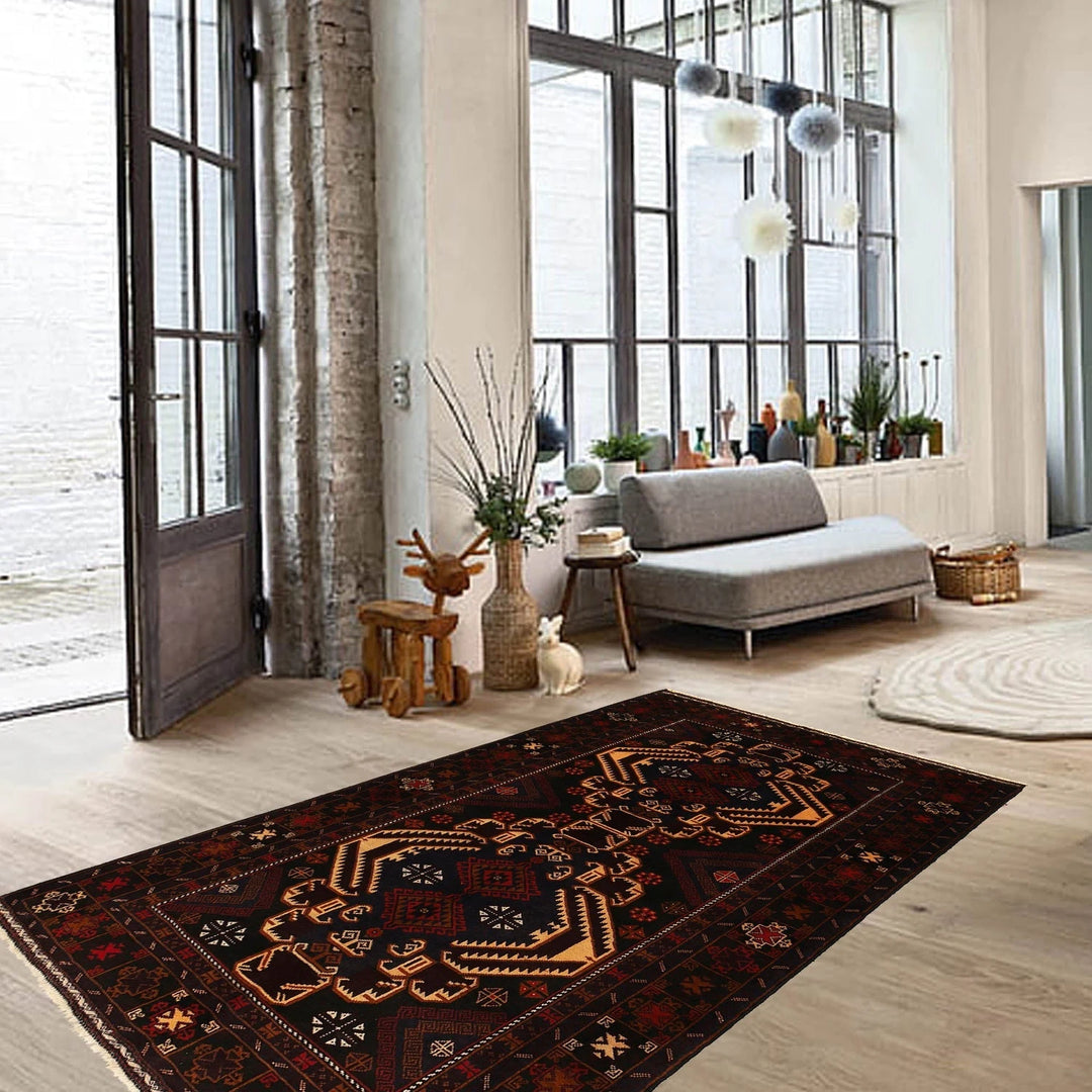 Afghan Baluchi Rug 4' 1" x 7' 1" Hand-Knotted | No. AL67528