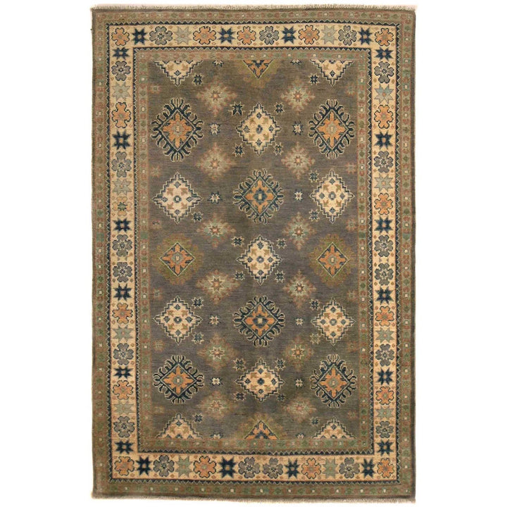 Grey Afghan Kazak Rug 3'11" x 5'10" Hand-Knotted | No. AL67550