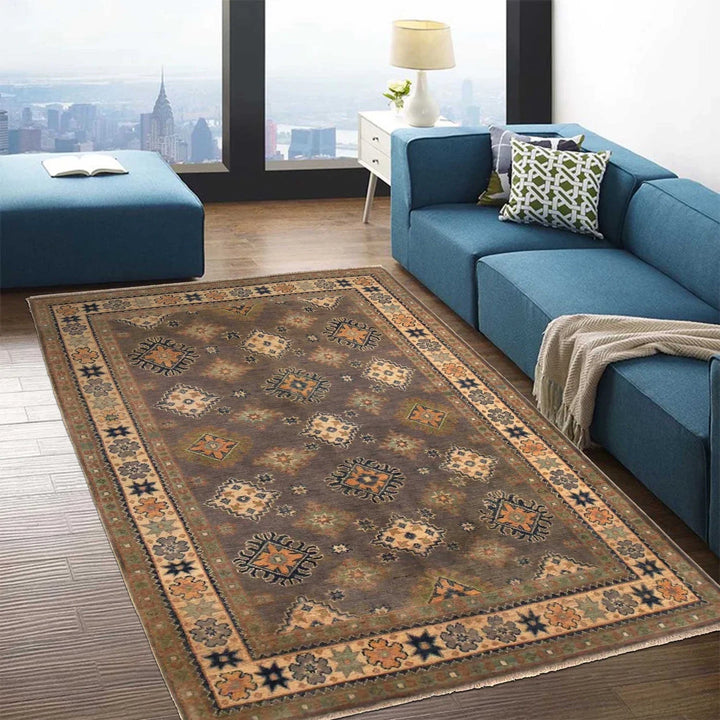 Grey Afghan Kazak Rug 3'11" x 5'10" Hand-Knotted | No. AL67550