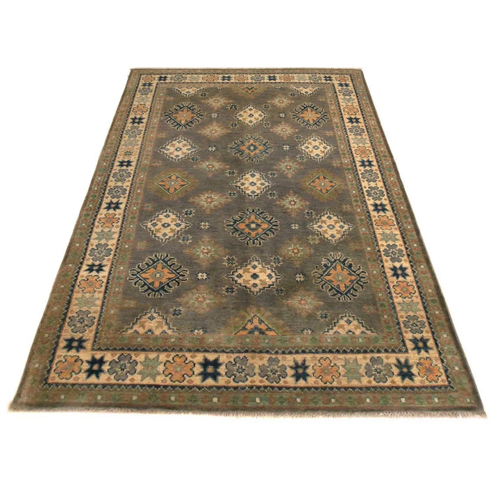 Grey Afghan Kazak Rug 3'11" x 5'10" Hand-Knotted | No. AL67550