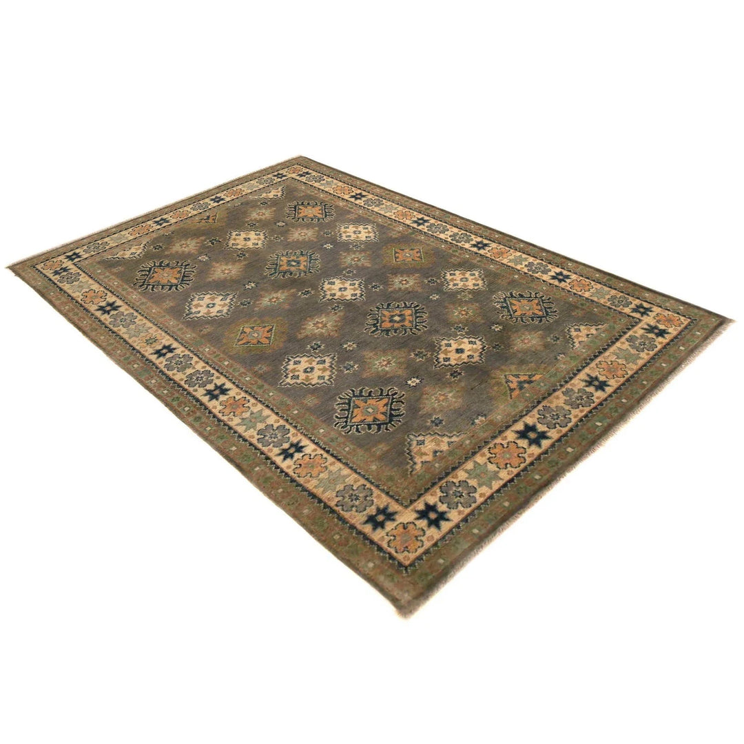 Grey Afghan Kazak Rug 3'11" x 5'10" Hand-Knotted | No. AL67550