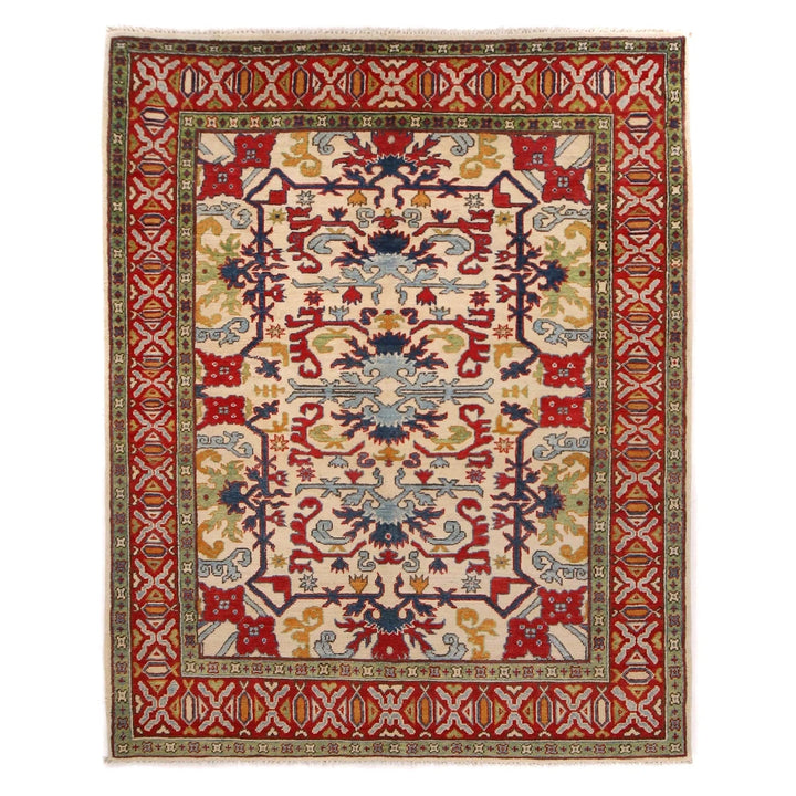 Ivory Afghan Kazak Rug 4' 11" x 6' 4" Hand-Knotted | No. AL67560
