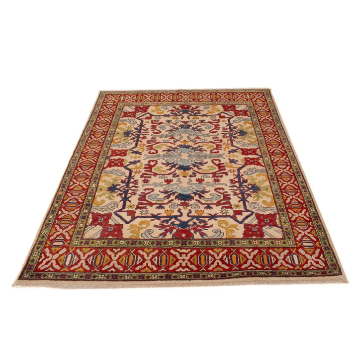 Ivory Afghan Kazak Rug 4' 11" x 6' 4" Hand-Knotted | No. AL67560