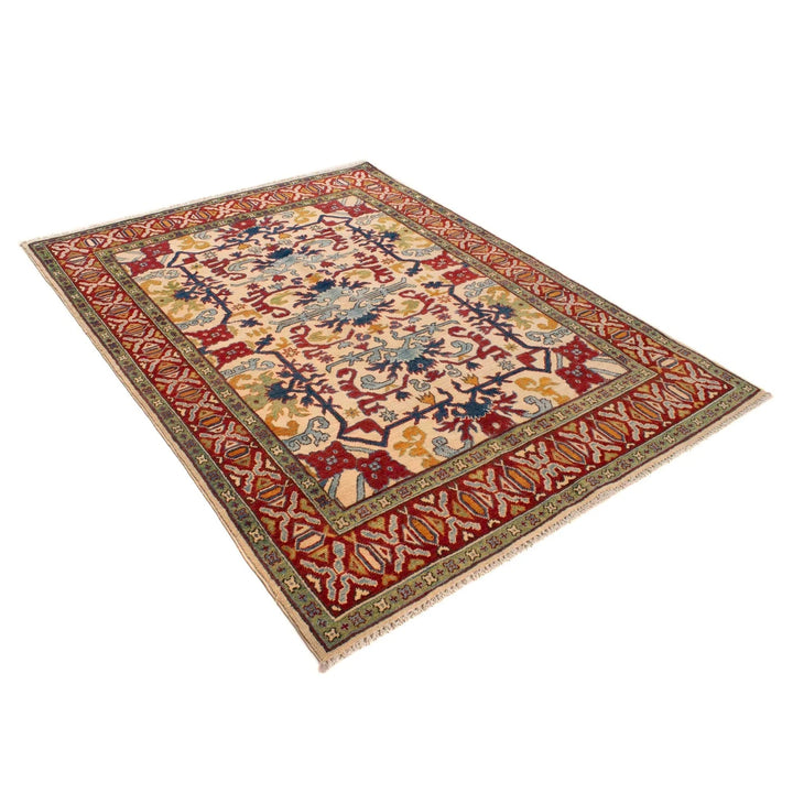 Ivory Afghan Kazak Rug 4' 11" x 6' 4" Hand-Knotted | No. AL67560