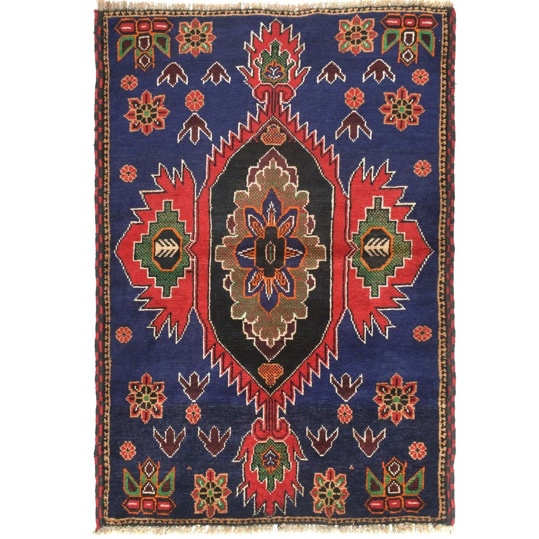 Blue Afghan Baluchi Rug 2'9" x 4'5" Hand-Knotted | No. AL67609