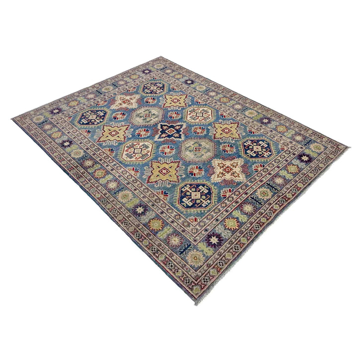 Blue Afghan Kazak Rug 4' 11" x 6' 7" Hand-Knotted | No. AL67616