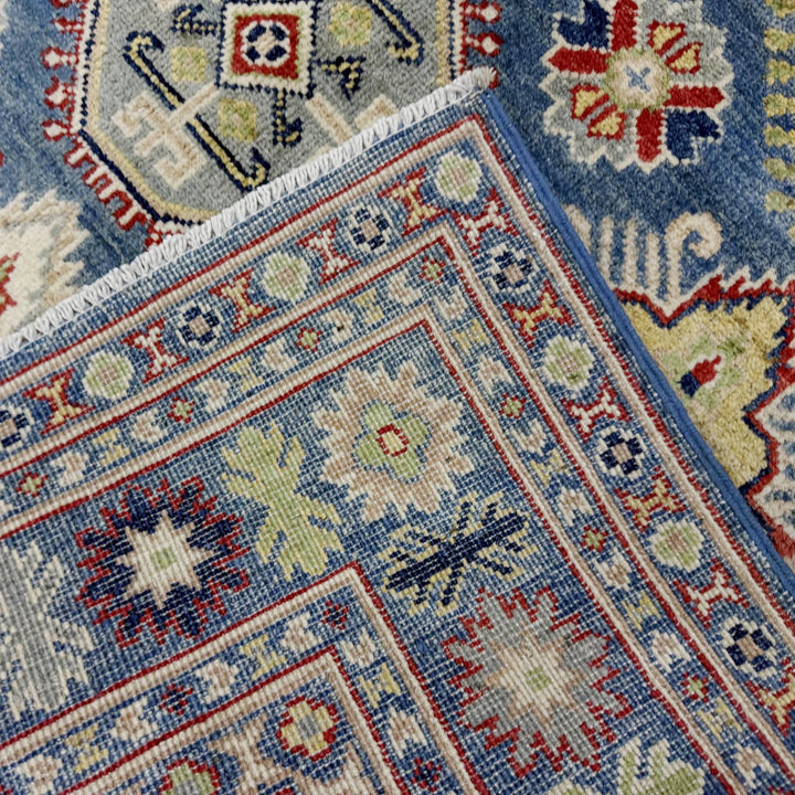 Blue Afghan Kazak Rug 4' 11" x 6' 7" Hand-Knotted | No. AL67616