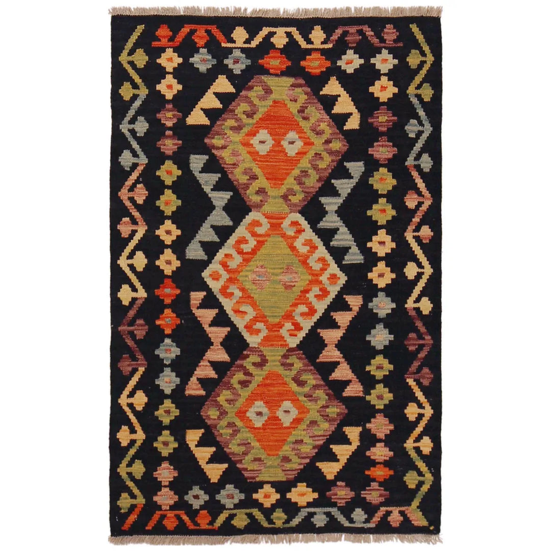 Afghan Vegetable Kilim Rug 2' 7" x 4' 2" Flat-Weave | No. AL67664