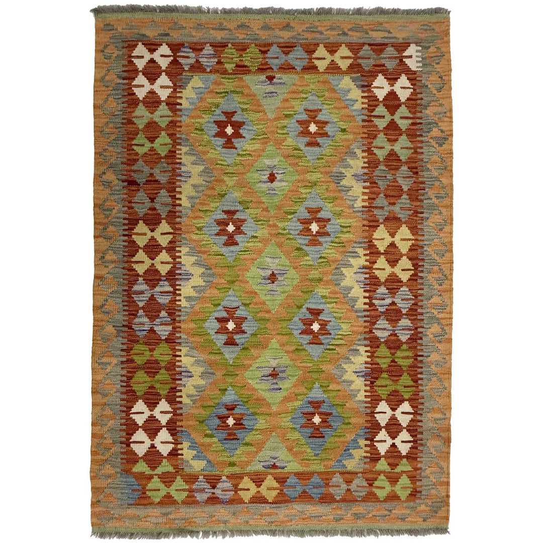 Afghan Vegetable Kilim Rug 3'6" x 5'3" Flat-Weave | No. AL67733