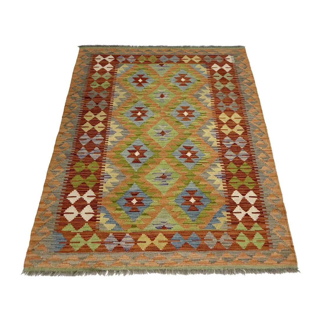Afghan Vegetable Kilim Rug 3'6" x 5'3" Flat-Weave | No. AL67733