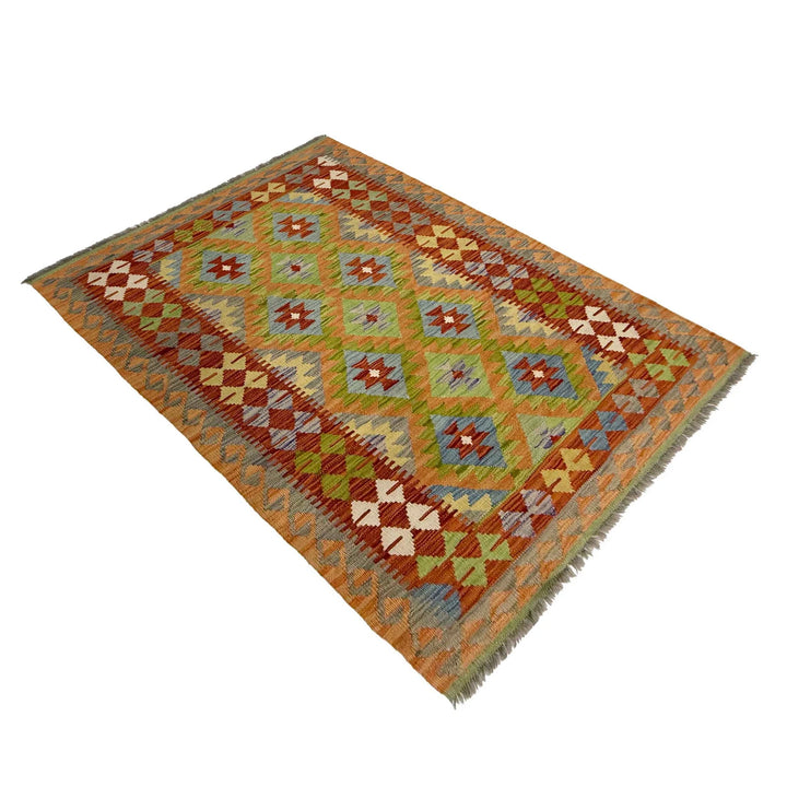 Afghan Vegetable Kilim Rug 3'6" x 5'3" Flat-Weave | No. AL67733