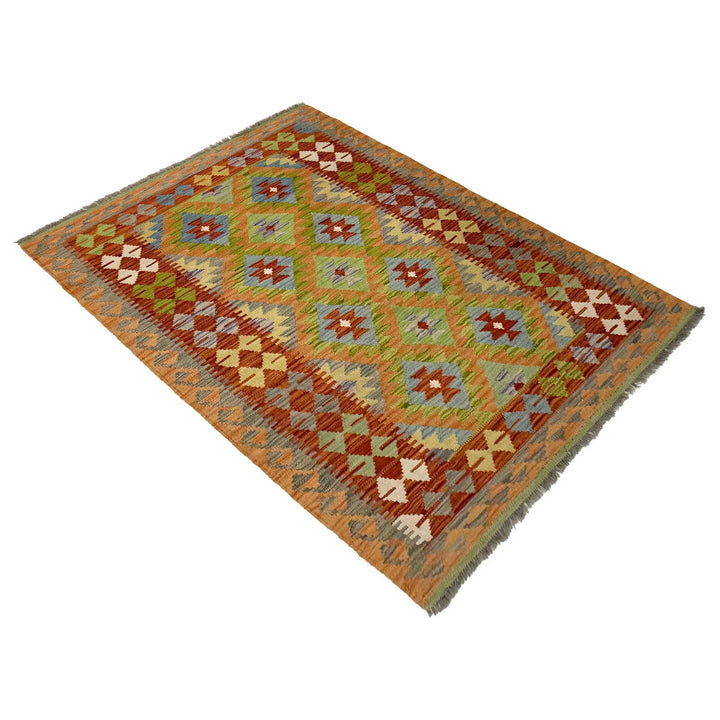 Afghan Vegetable Kilim Rug 3'6" x 5'3" Flat-Weave | No. AL67733