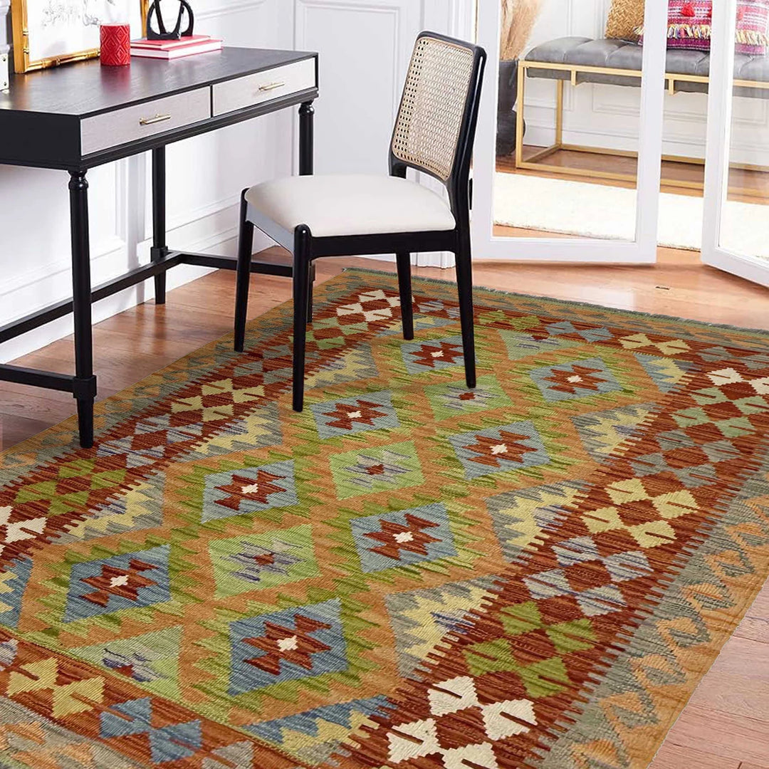 Afghan Vegetable Kilim Rug 3'6" x 5'3" Flat-Weave | No. AL67733