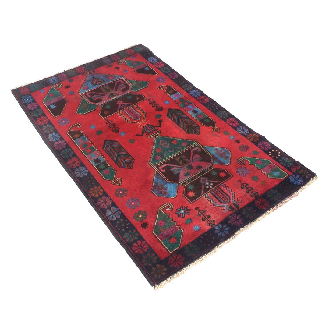 Red Afghan Baluchi Rug 2' 10" x 4' 7" Hand-Knotted | No. AL67754