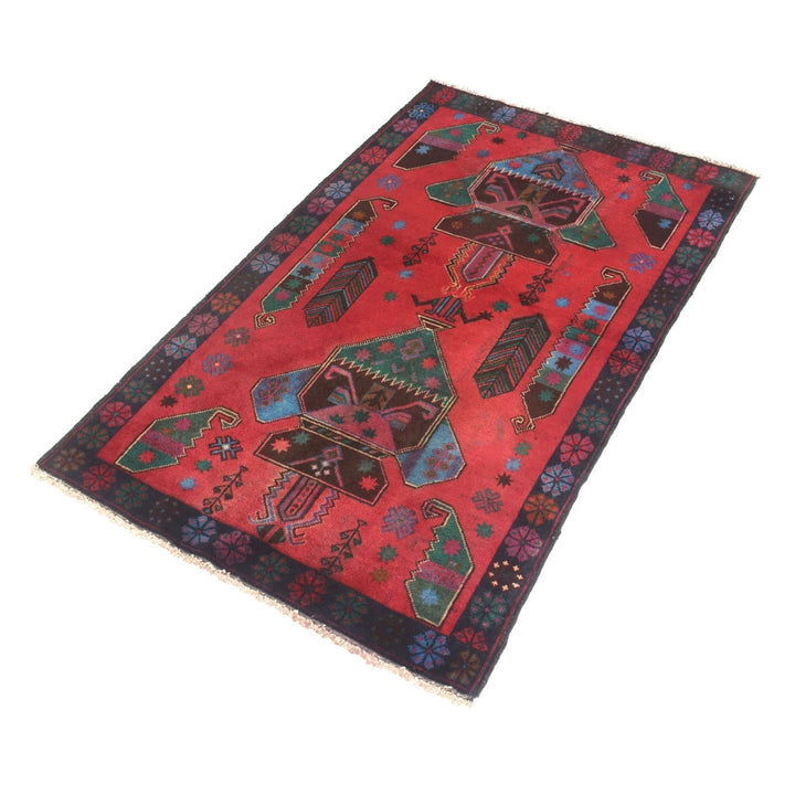 Red Afghan Baluchi Rug 2' 10" x 4' 7" Hand-Knotted | No. AL67754