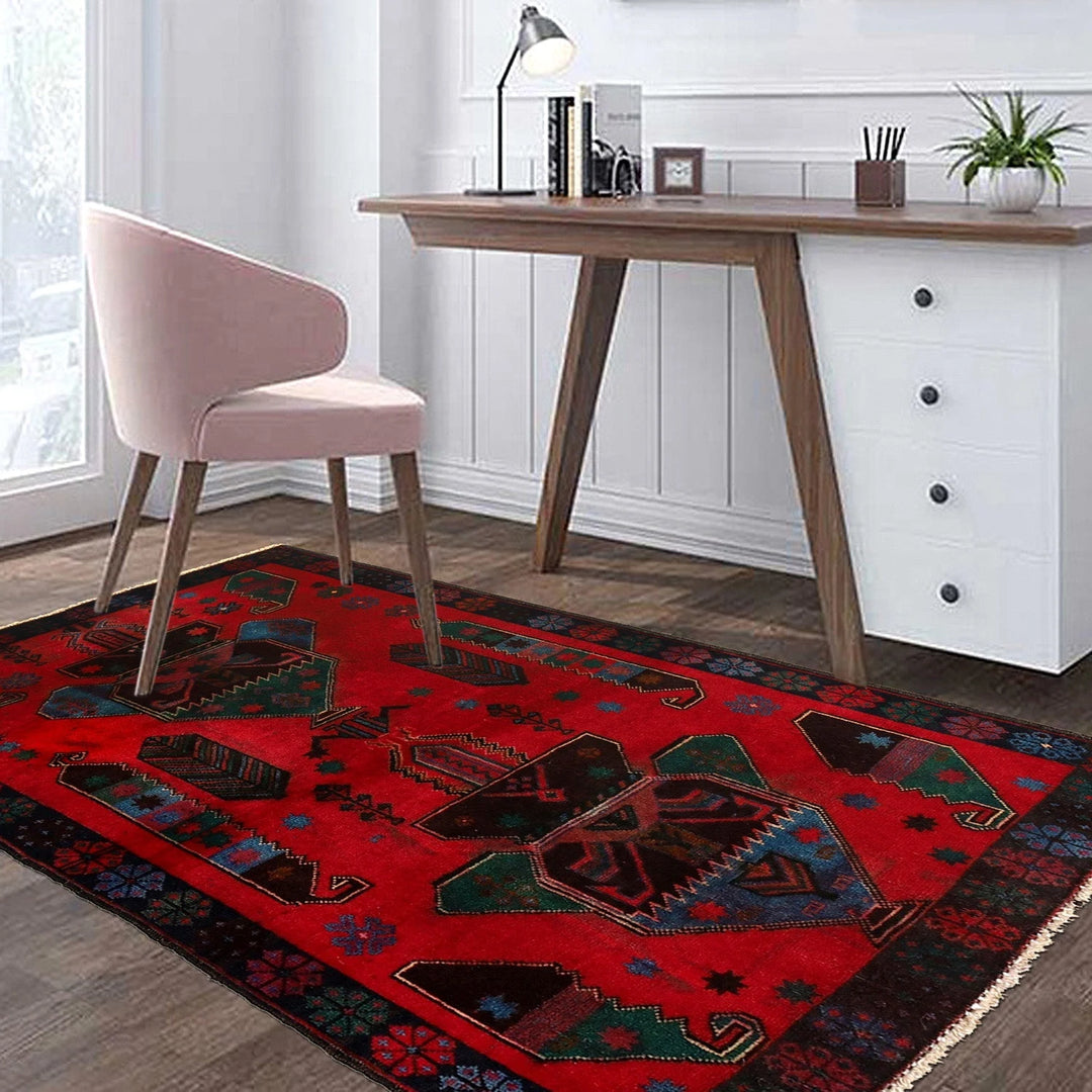 Red Afghan Baluchi Rug 2' 10" x 4' 7" Hand-Knotted | No. AL67754
