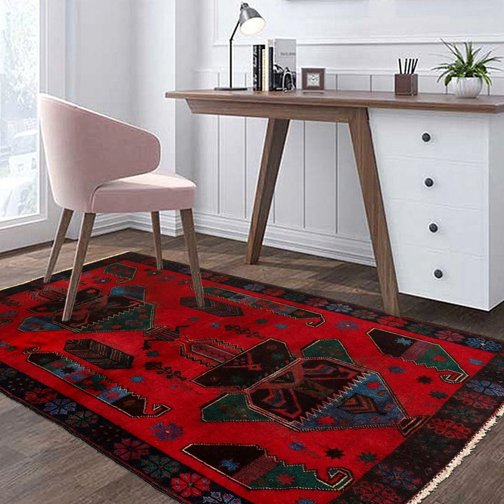 Red Afghan Baluchi Rug 2' 10" x 4' 7" Hand-Knotted | No. AL67754