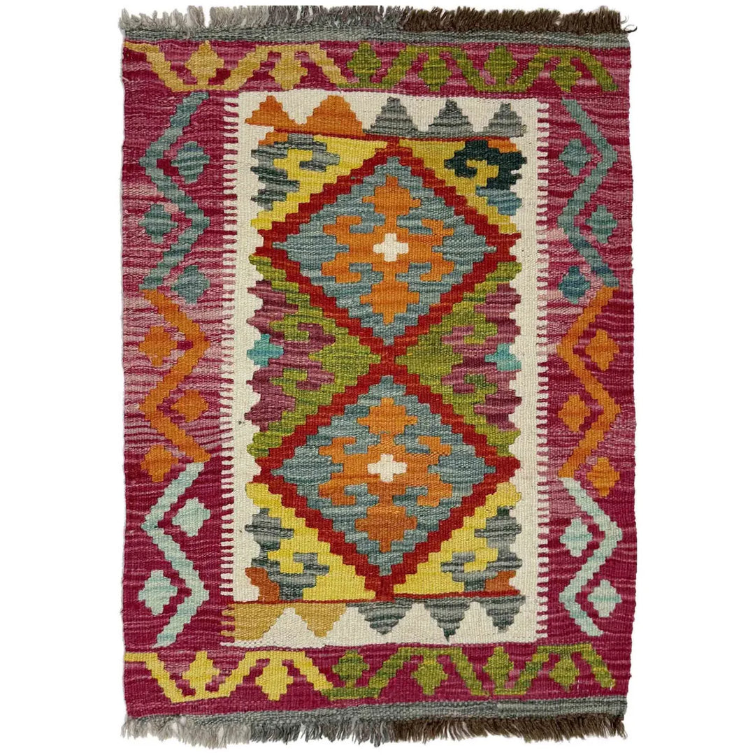 Afghan Vegetable Kilim Rug 2' 1" x 2' 9" Flat-Weave | No. AL678308