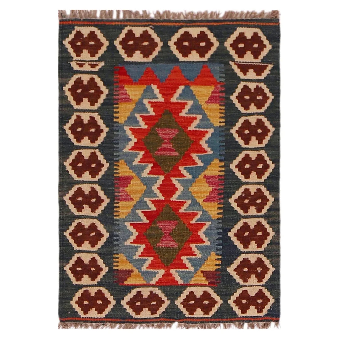 Afghan Chobi Kilim Rug 1' 11" x 2' 9" Flat-Weave | No. AL67835